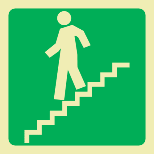 Running Man On Stairs Going Down & Left Photoluminescent Sign