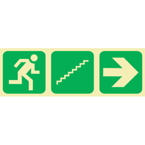Running Man & Stairs Going Up & Arrow Right Photoluminescent Sign